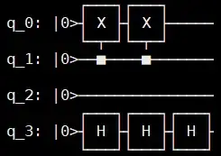 Output of <code>print(circ)</code> command, with the tracks for q[x>=4] trimmed since nothing was happening on those qubits