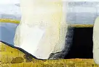 Ivo Křen, Above the Waterfall - Iceland, linocut 65 x 95 cm, consecutive print in 23 colours, 2014