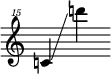 {
       \override SpacingSpanner.strict-note-spacing = ##t
       \set Score.proportionalNotationDuration = #(ly:make-moment 1/8)
       \clef "treble^15" \omit Score.TimeSignature
       \relative c'''{c!4 \glissando d''!}
     }