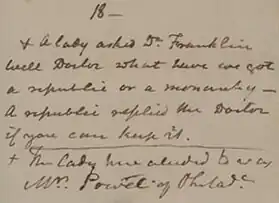 Handwritten journal entry by James McHenry