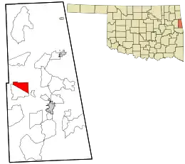 Location within Adair County and the state of Oklahoma
