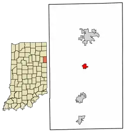Location of Monroe in Adams County, Indiana.