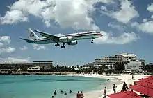 Image 21American 757 on final approach to Saint Maarten Airport (from Tourism in the Caribbean)