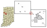 Location of Otterbein in Benton County and Tippecanoe County, Indiana.