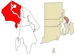 Location in Bristol County and the state of Rhode Island.