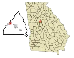 Location in Butts County and the state of Georgia