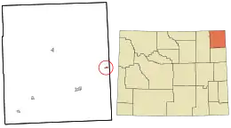 Location in Crook County and the state of Wyoming.