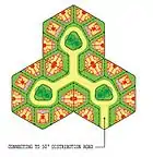 a cul-de-sac neighbourhood composed from three connected courtyards