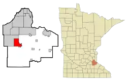 Location of the city of Farmingtonwithin Dakota County, Minnesota