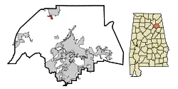 Location in Etowah County and the state of Alabama