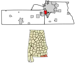 Location of Taylor in Geneva County and Houston County, Alabama.