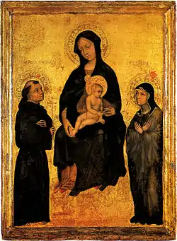 Gentile da Fabriano, Madonna and Child in Glory between Saints Francis and Clare.