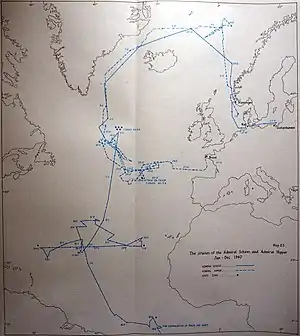 Map of German ship movements as described in the article's text