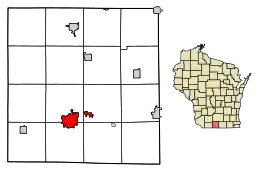 Location of Monroe in Green County, Wisconsin.