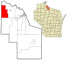 Location in Iron County and the state of Wisconsin.