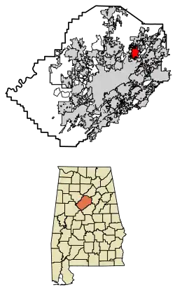 Location of Center Point in Jefferson County, Alabama.