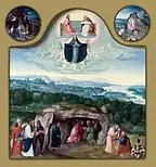 The Assumption of the Virgin, with the Nativity, the Resurrection, the Adoration of the Magi, the Ascension of Christ, Saint Mark and an Angel, and Saint Luke and an Ox, c. 1510–20, oil on panel, 62.28 × 58.7 cm (24.52 × 23.13 in), Philadelphia Museum of Art