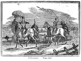 Kidnapping of a free black, in the U.S. free states, to be sold into Southern slavery, from an 1834 Boston abolitionist anti-slavery almanac.