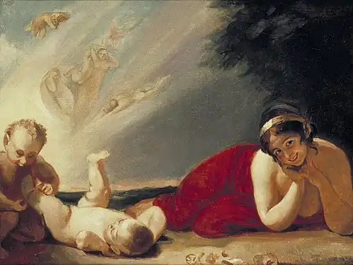 Lady Hamilton as Titania with Puck and Changeling, by George Romney, 1793