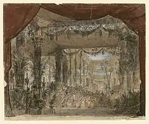 The Théâtre Lyrique was known for its lavish sets and staging. The throne room of Didon for the opera Les Troyens by Berlioz. a Carthage (1863)