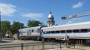 Amtrak Midwest-branded Lincoln Service train at Springfield Union Station in 2019