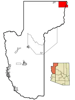 The reservation in Mohave County, with its southeastern corner shown extending into adjacent Coconino County