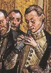 Depiction of the raggett being played in a consort of the Munich court musicians in the 1560s, detail (click through for context image). This may be the oldest depiction of a raggett.