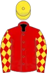 Red, yellow diamonds on sleeves, yellow cap