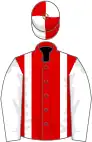 Red, white braces and sleeves, quartered cap