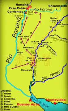 Map of the route taken by the Paraguayan army