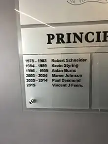 Principals Plaque at St Francis Xavier College Beaconsfield (2023)