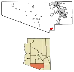 Location of Arivaca in Pima County, Arizona.