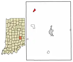 Location of Carthage in Rush County, Indiana.