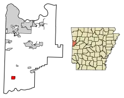 Location of Hartford in Sebastian County, Arkansas.