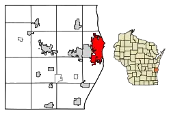 Location of Sheboygan in Sheboygan County, Wisconsin.