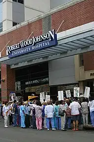 Image 28Registered nurses on strike in 2006 outside Robert Wood Johnson University Hospital.
