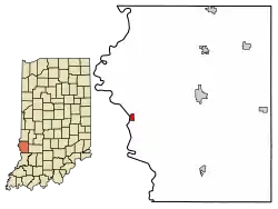 Location of Merom in Sullivan County, Indiana.