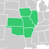 Symphyotrichum parviceps native distribution map: US โ Arkansas, Illinois, Iowa, Kansas, Missouri, and Oklahoma