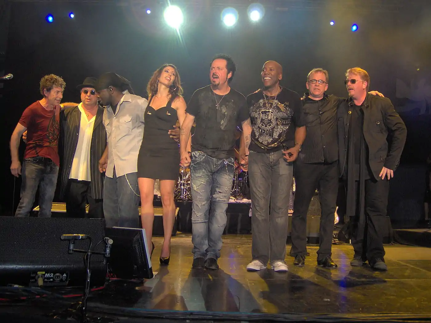 Toto live in Copenhagen, Denmark, at K.B. Hallen July 20, 2010. From left: Simon Phillips, David Paich, Mabvuto Carpenter, Jory Steinberg, Steve Lukather, Nathan East, Steve Porcaro, Joseph Williams