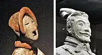 Difference in realism between the Taerpo statuette (4th-3rd century BCE) and the Terracotta Army (210 BCE).