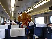 Here the mascot “Sentokun” was greeting passengers on the train.