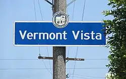 Vermont Vista neighborhood sign located on Vermont Avenue between 99th Street and Century Boulevard