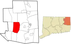 Hampton's location within Windham County and Connecticut