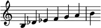 {
\override Score.TimeSignature #'stencil = ##f
\relative c' {
  \clef treble \time 6/4
  b4 des es f g a b
} }