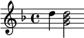 \language "english"
\transpose c f \relative c''
{\key c \major a4 <d, f a>2 }