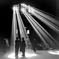 Chicago Union Station 1943.jpg This is worth showing and mentioning that you only see the rays of light because of scatter