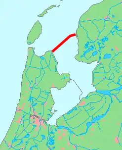 Afsluitdijk in red.  This is an "enclosure dam" and/or dyke.  The Netherlands of dams and/or dykes!
