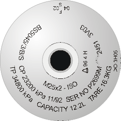 Stamp markings on a British manufacture aluminium 12.2 l 232 bar cylinder