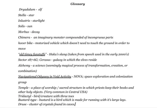screenshot of glossary
