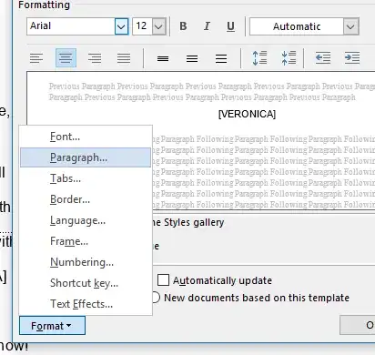 closeup of Modify drop-down menu